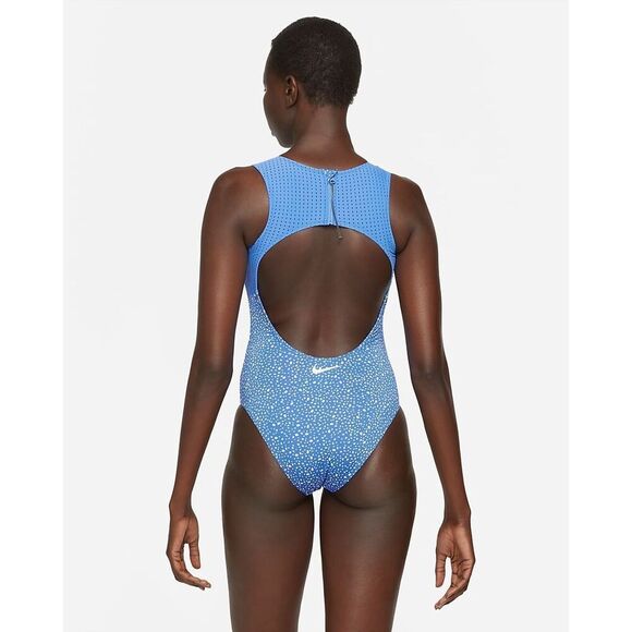 Nike Women's Size M Water Dots One Piece Swimsuit Light Blue Keyhole Back NWT - Picture 3 of 14